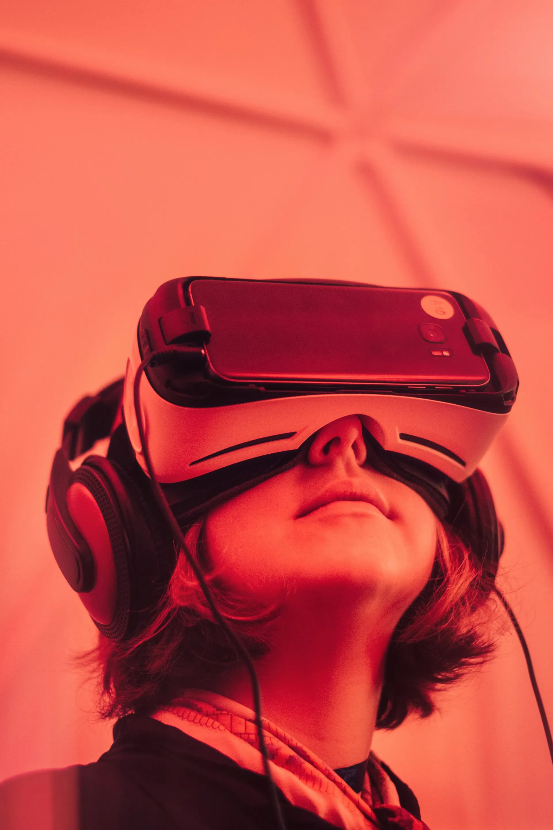 Student using a VR headset for immersive classroom learning and virtual education.